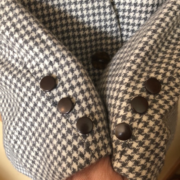 Vtg 90s Y2K DAVID N Houndstooth Plaid Wool Blazer Soft Gray & Ecru Crop DoubleB - Picture 8 of 10